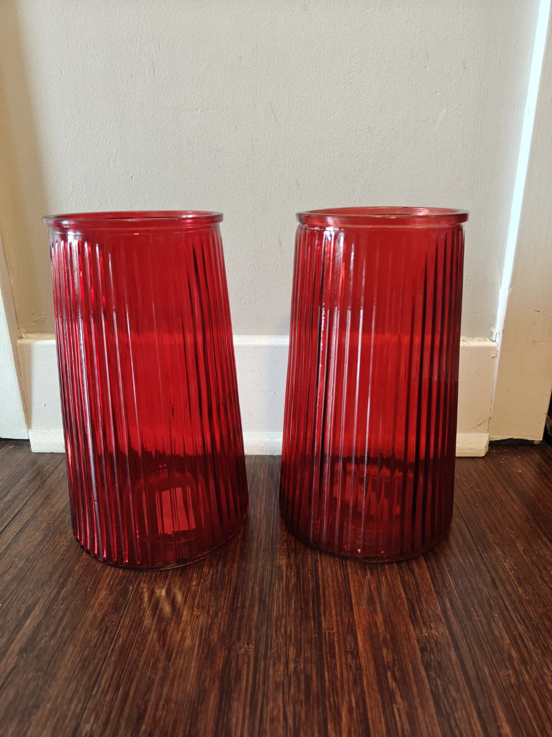 Set of 2 Red Glass Vases/Lanterns