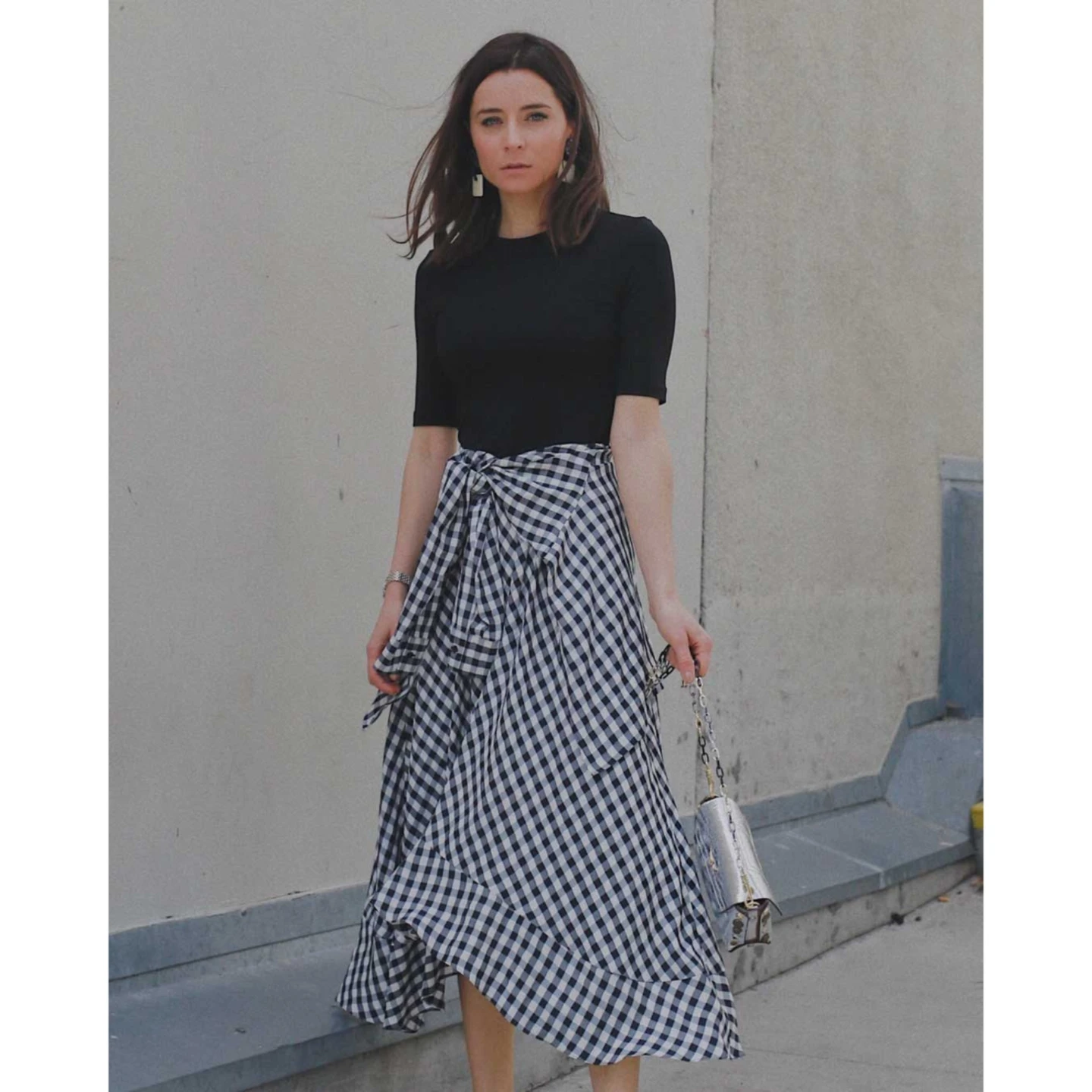 Maje Black & White Gingham Wrap Dress