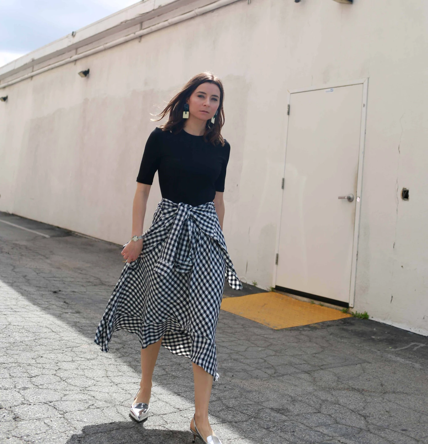 Maje Black & White Gingham Wrap Dress - photo 5