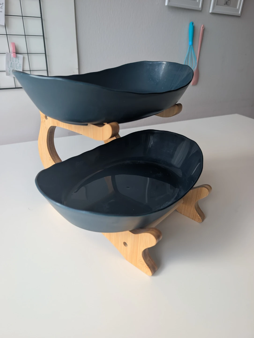 Two-Tier Serving Stand with Dark Blue Bowls