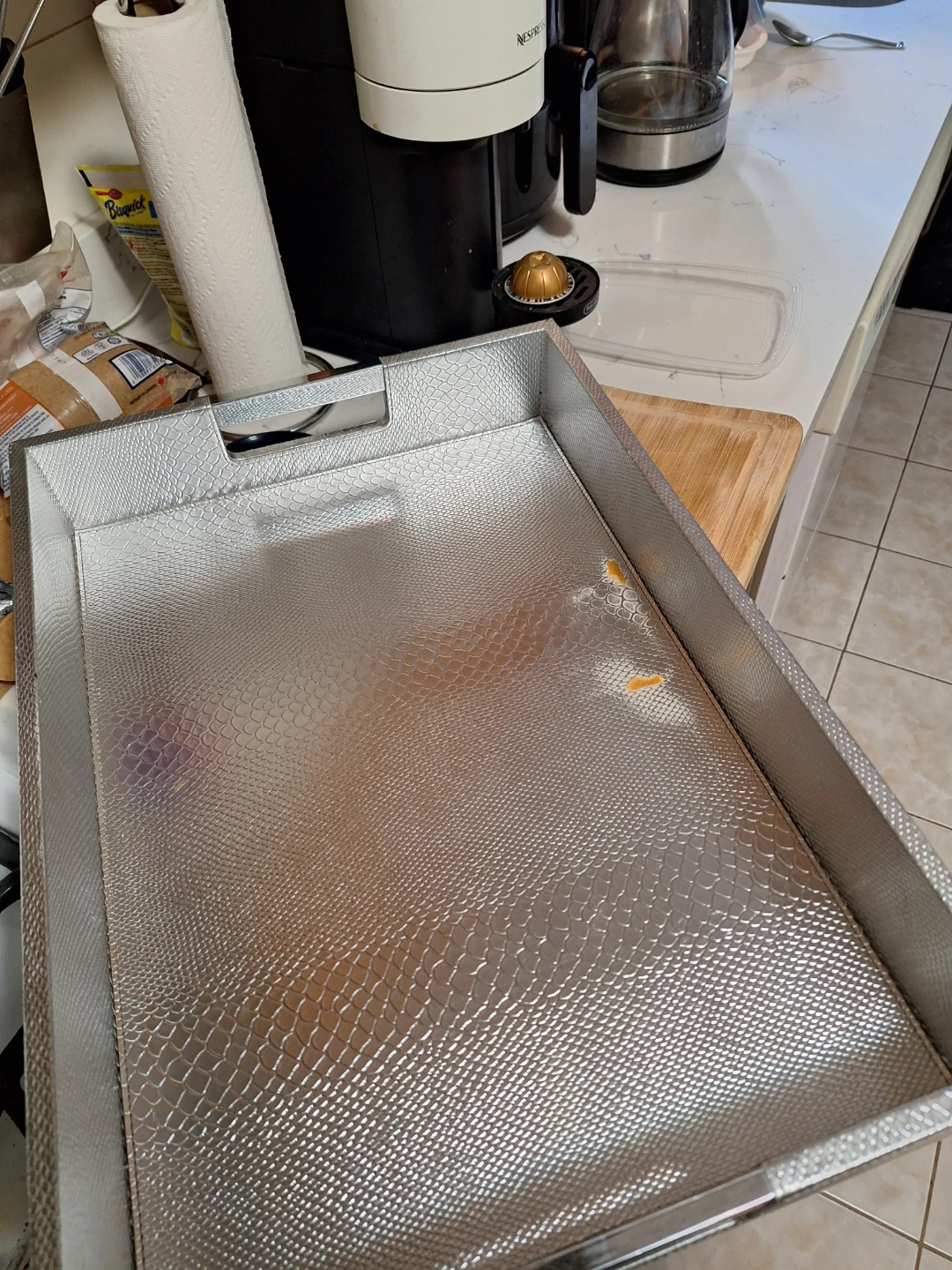 Silver Embossed Serving Tray with Handles