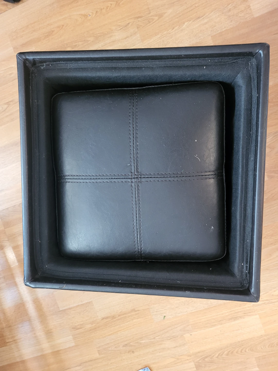 Black Faux Leather Storage Ottoman - photo 3