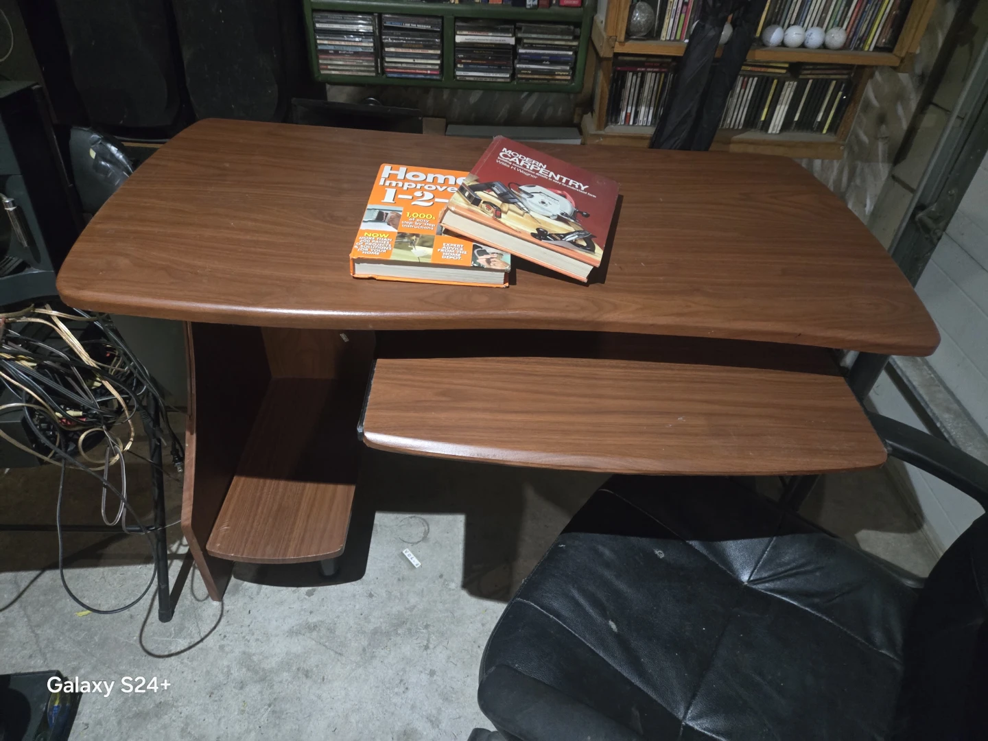 Wooden Desk with Keyboard Tray and chair - photo 3