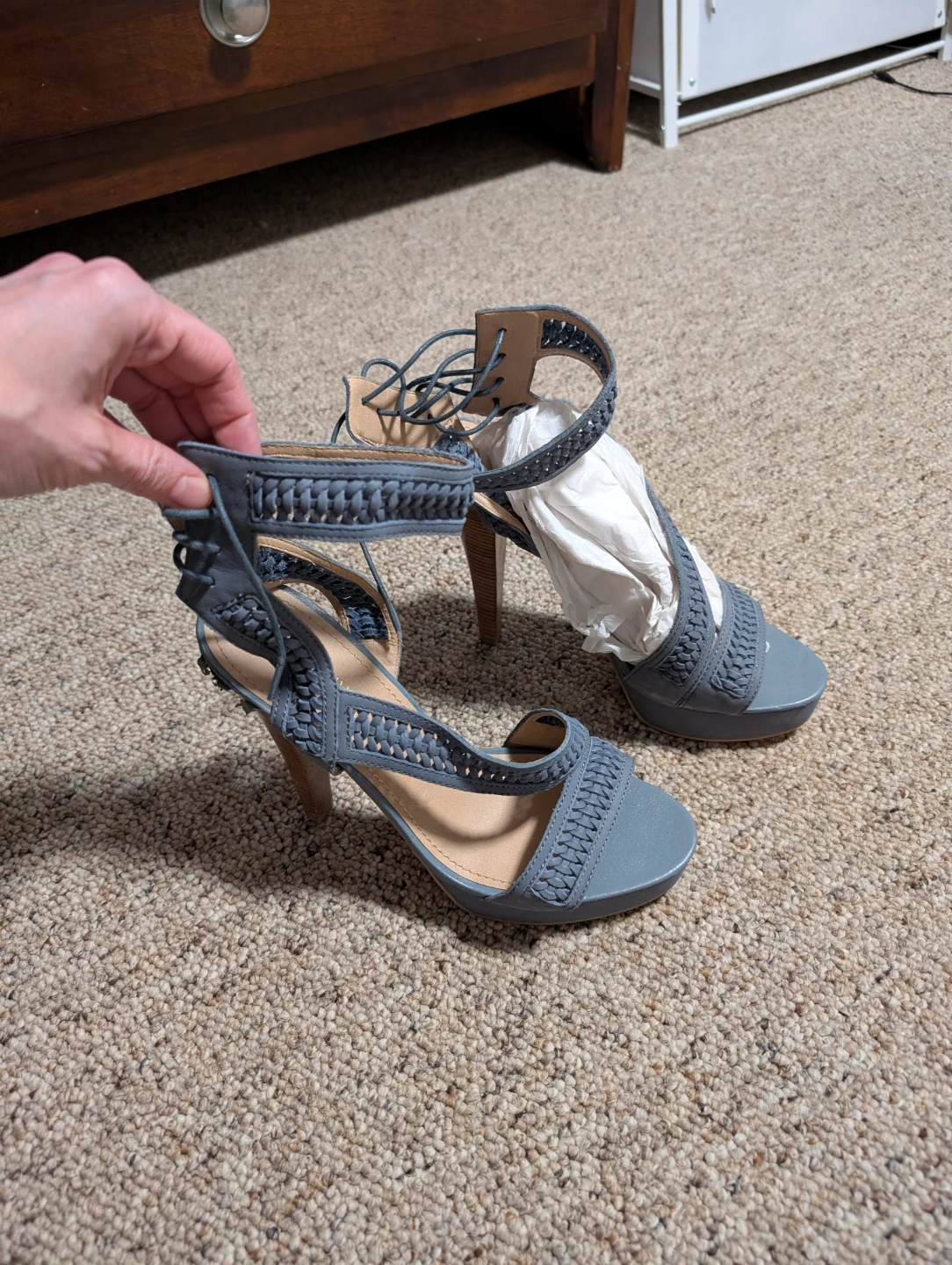 Colin Stuart Grey Lace-Up Heels