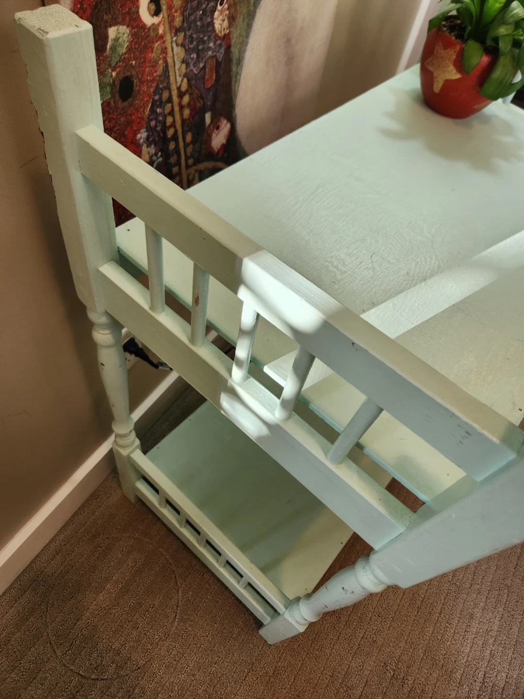 Solid wood vintage Light Blue Two-Tiered Accent Table - photo 2