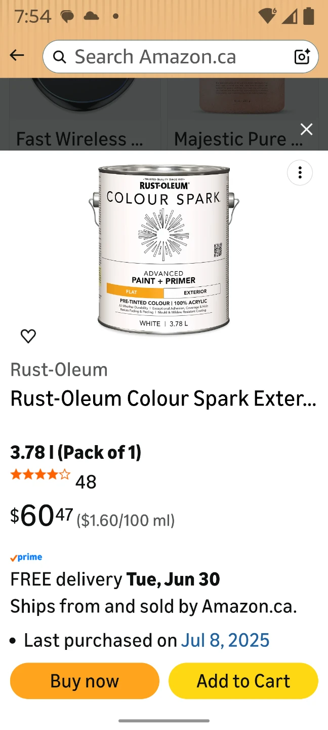 2 cans of Rust-Oleum Exterior Paint + Primer - White 3.78 L