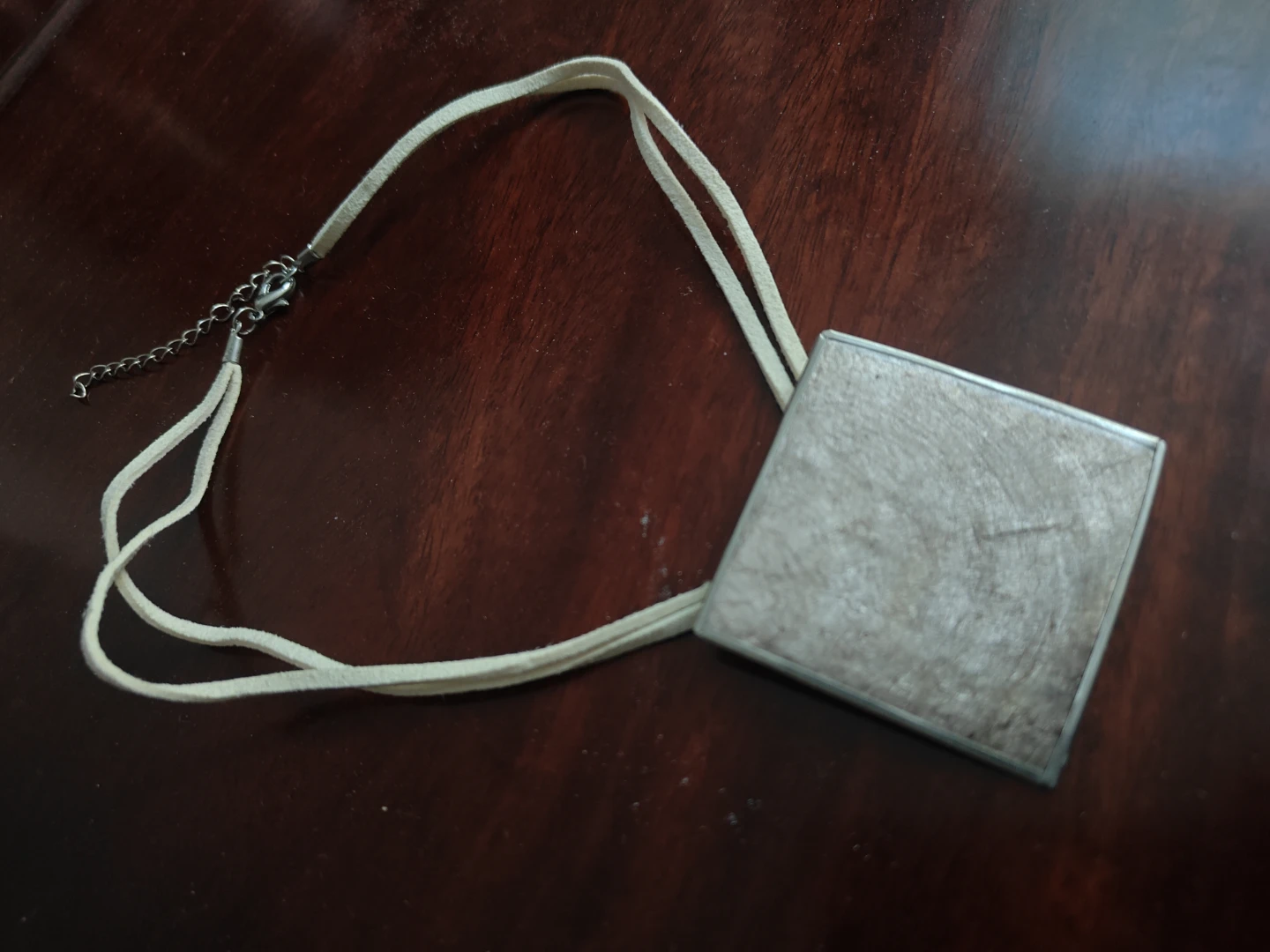 Square Pendant Necklace with Suede Cord