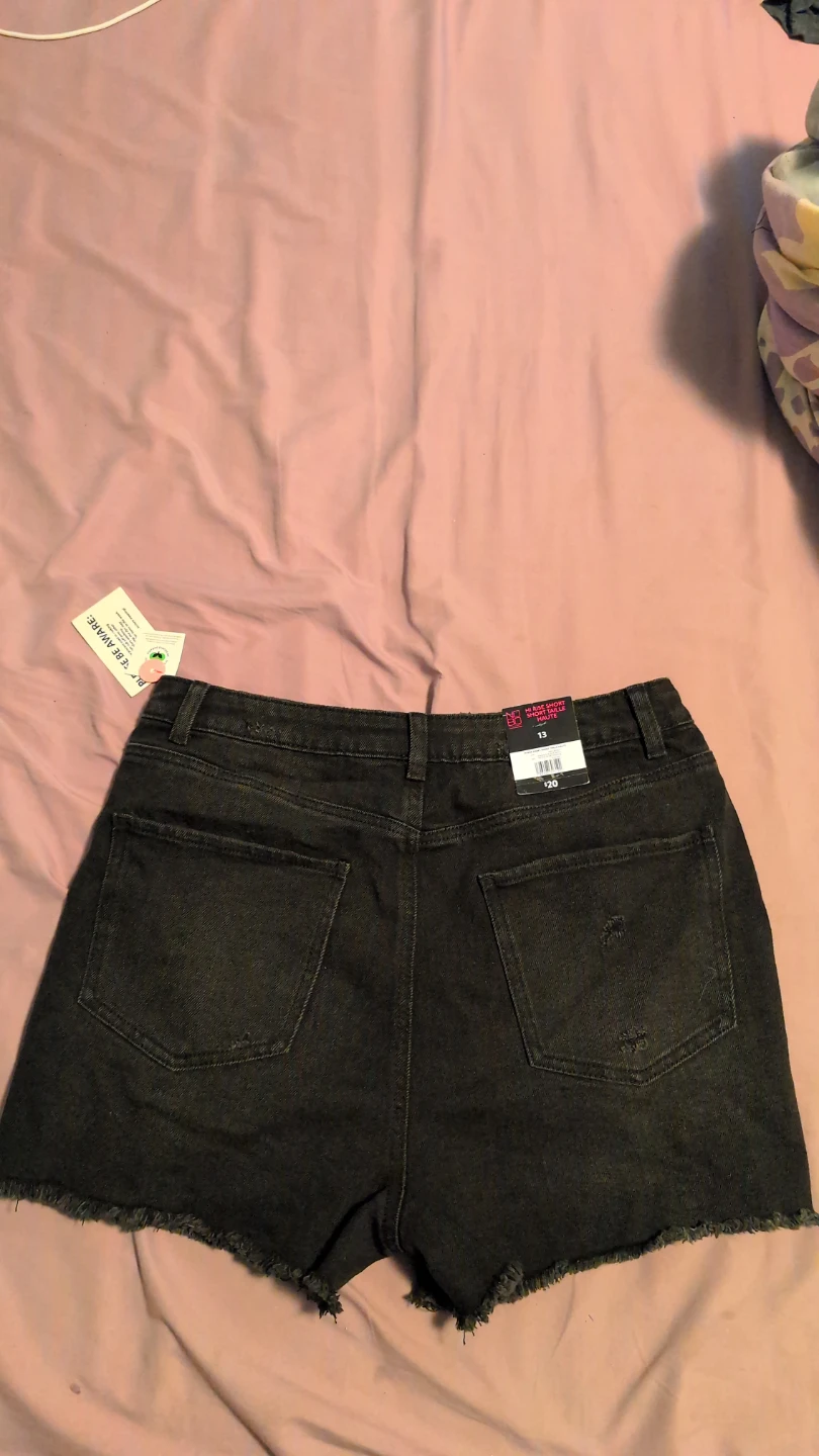 Brand New-Hi-Rise Ripped Denim Shorts - Black Size 13 - photo 2