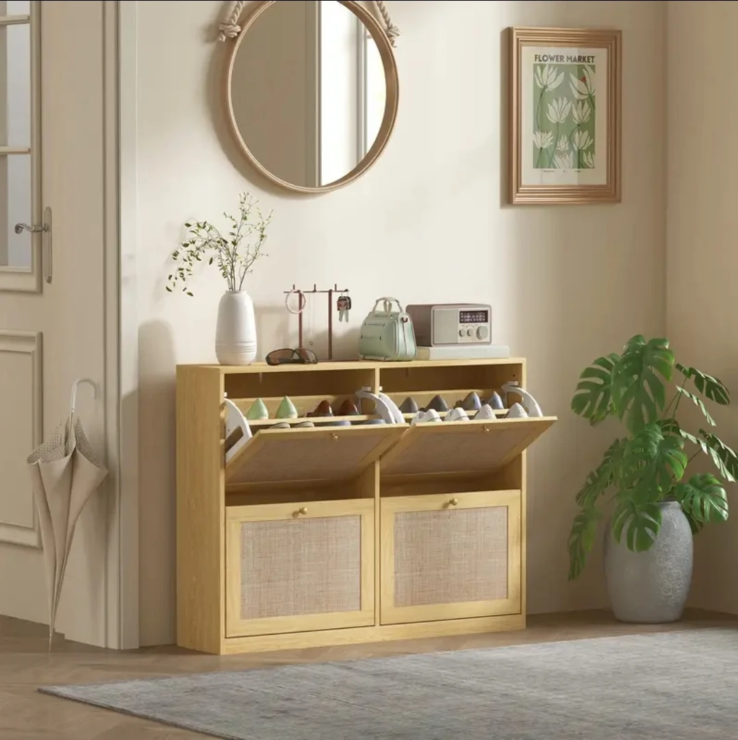 Brand new in box - Wooden Shoe Cabinet with Rattan Elements - photo 2