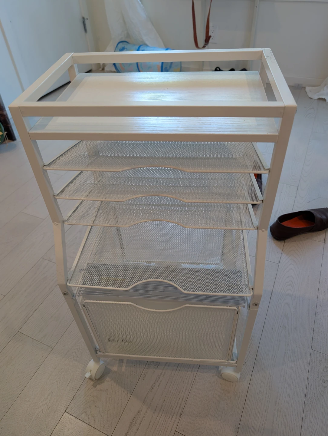 White Mesh Rolling Storage Cart with File Drawer - photo 2
