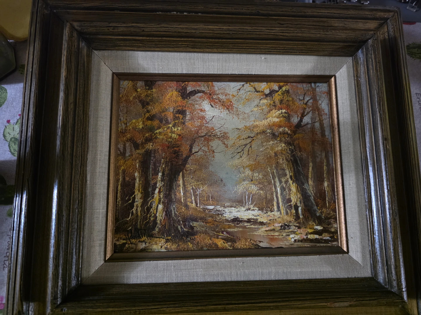 Vintage Framed Autumn Forest Landscape Oil Painting on Canvas