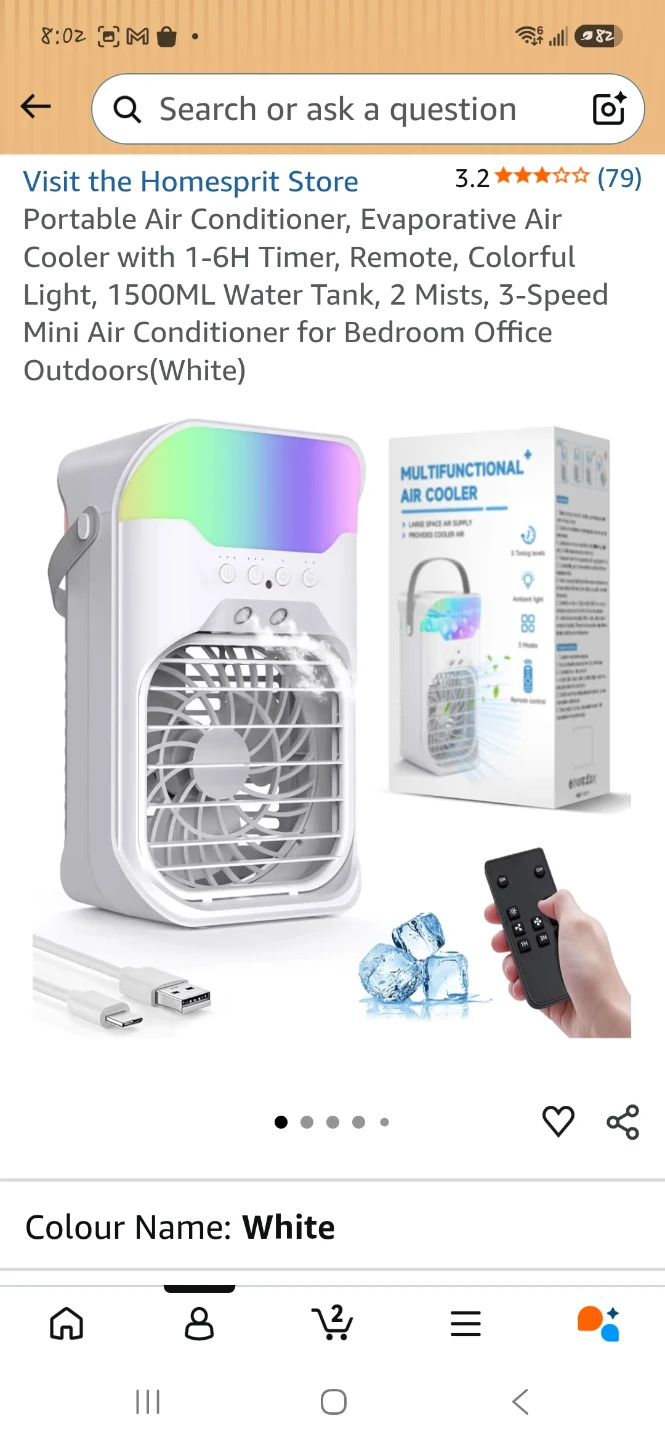 Portable Air Conditioner Cooler 1500ML White