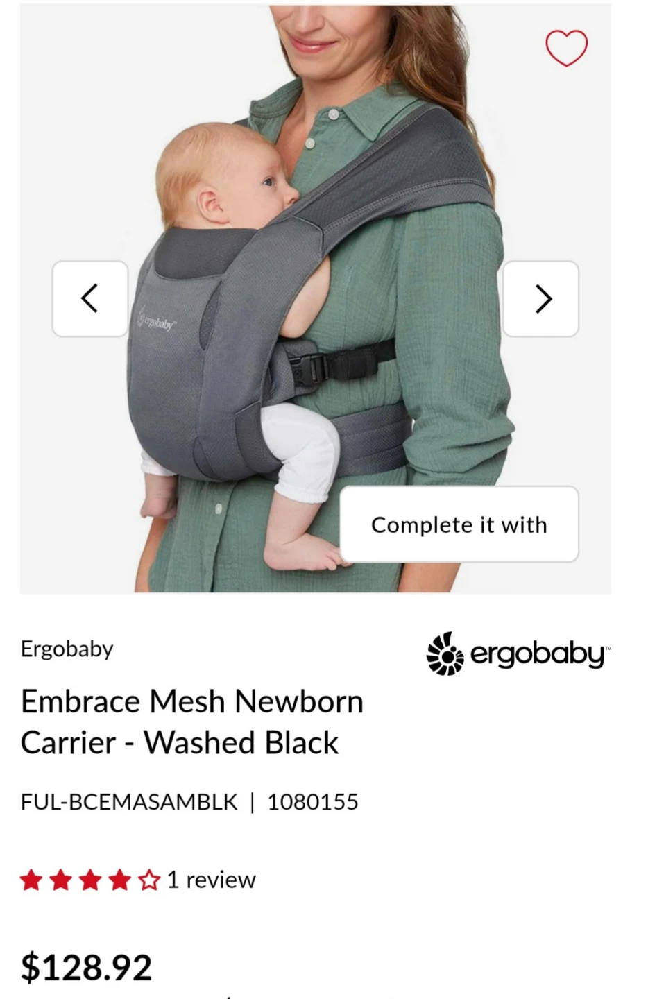 Ergobaby Embrace Mesh Newborn Carrier - Washed Black - photo 3