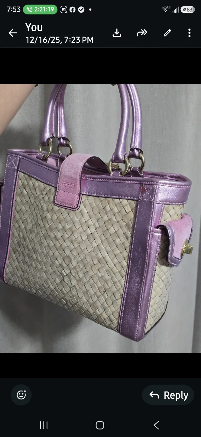 Coach Hampton Straw Tote Bag with Pink Leather Accents - photo 2