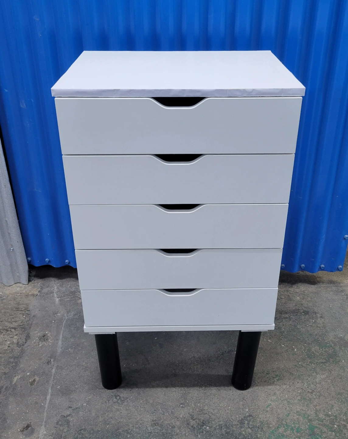 Tall White 5-Drawer Chest with Black Legs
