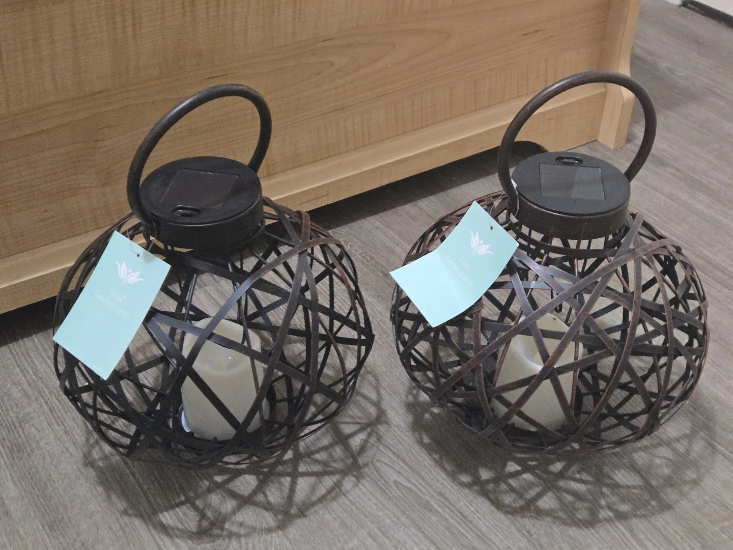 Brand New Pair Outdoor Solar Metal Rattan Lanterns - photo 2