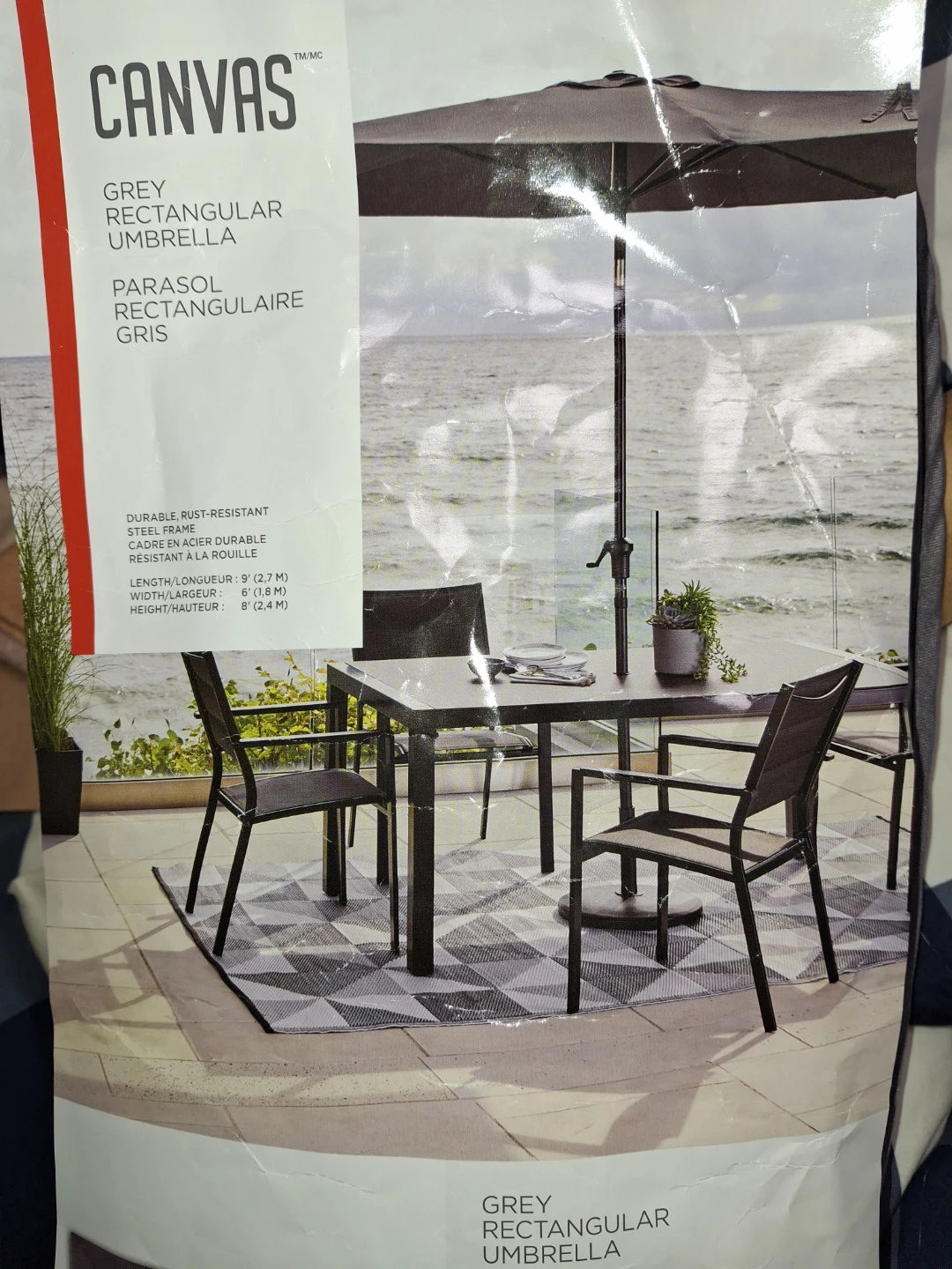CANVAS Grey Rectangular Umbrella 9' x 6'