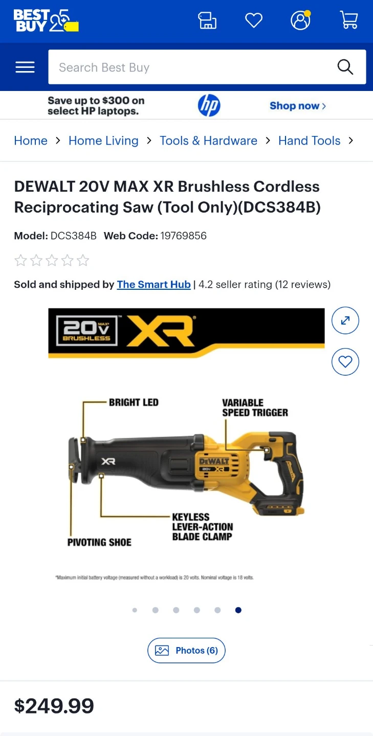 DEWALT 20V XR Brushless Cordless Reciprocating Saw (Tool Only)