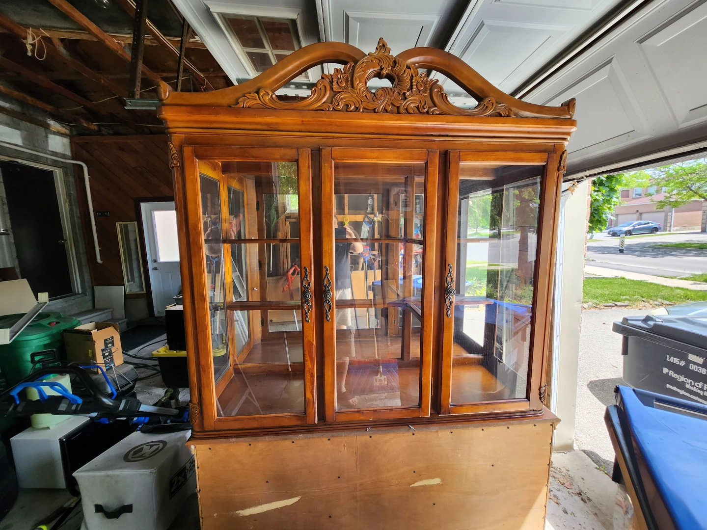 Vintage Wooden China Cabinet with Glass Doors