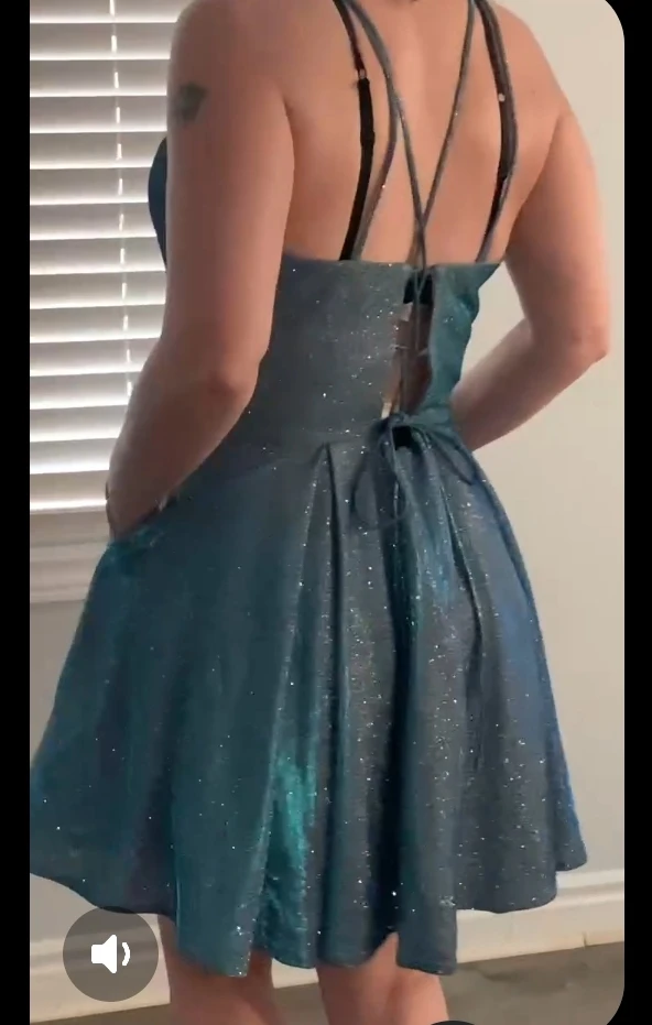 Teal Sparkly Fit and Flare Dress with Pockets - photo 3