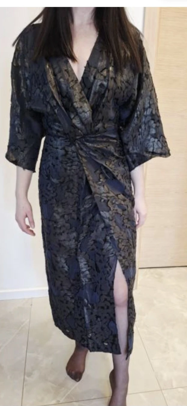 Zara Black Floral Print Kimono Sleeve Dress