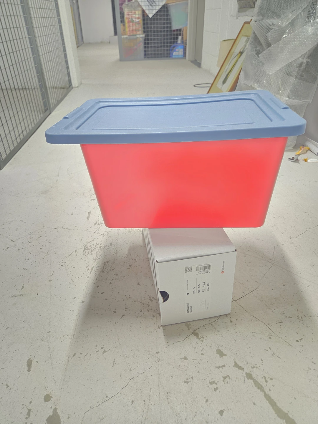 Red and Blue Plastic Storage Bin with Lid