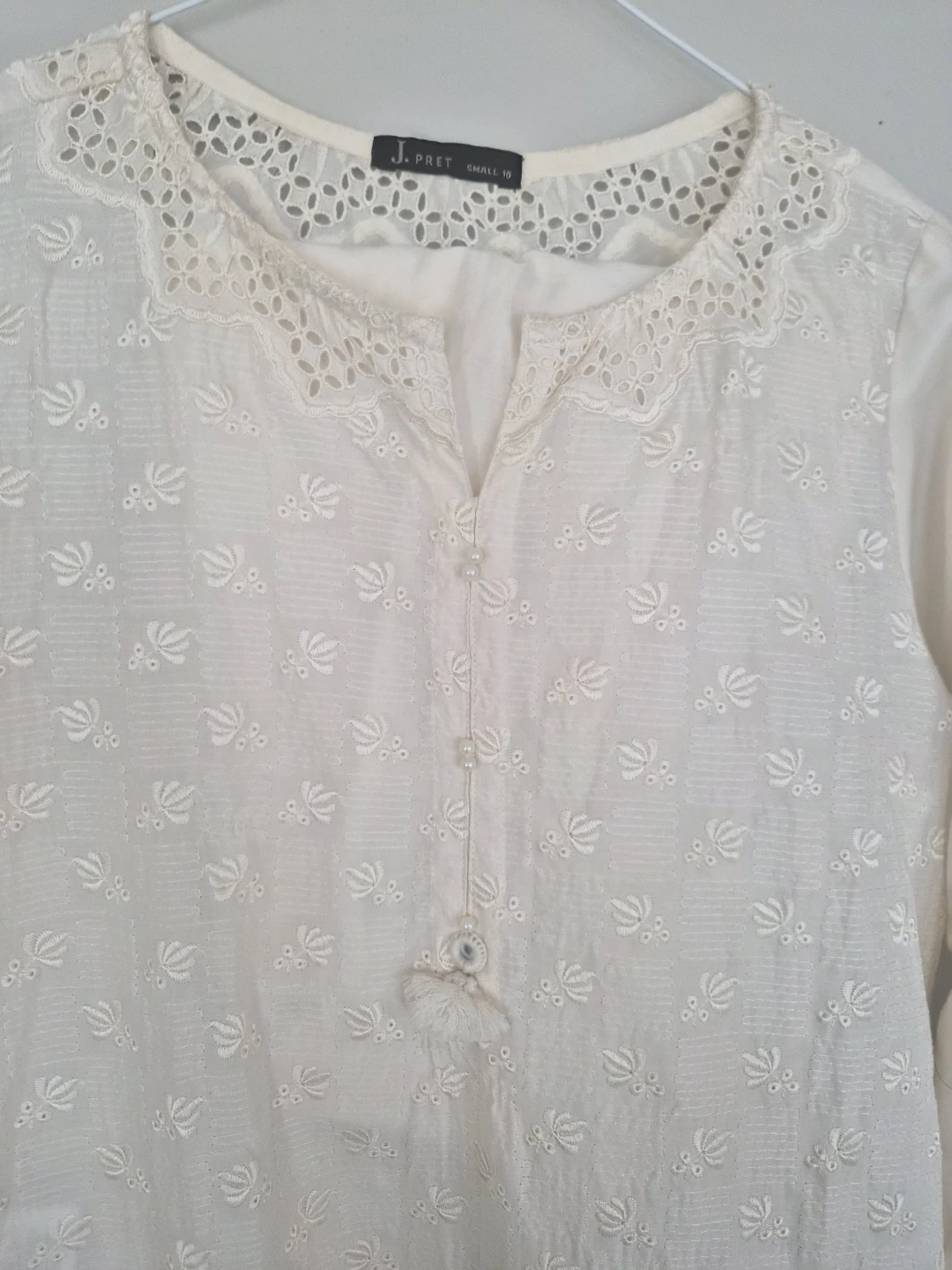 J. Pret White Embroidered Kurti and Pants - Pakistani Set