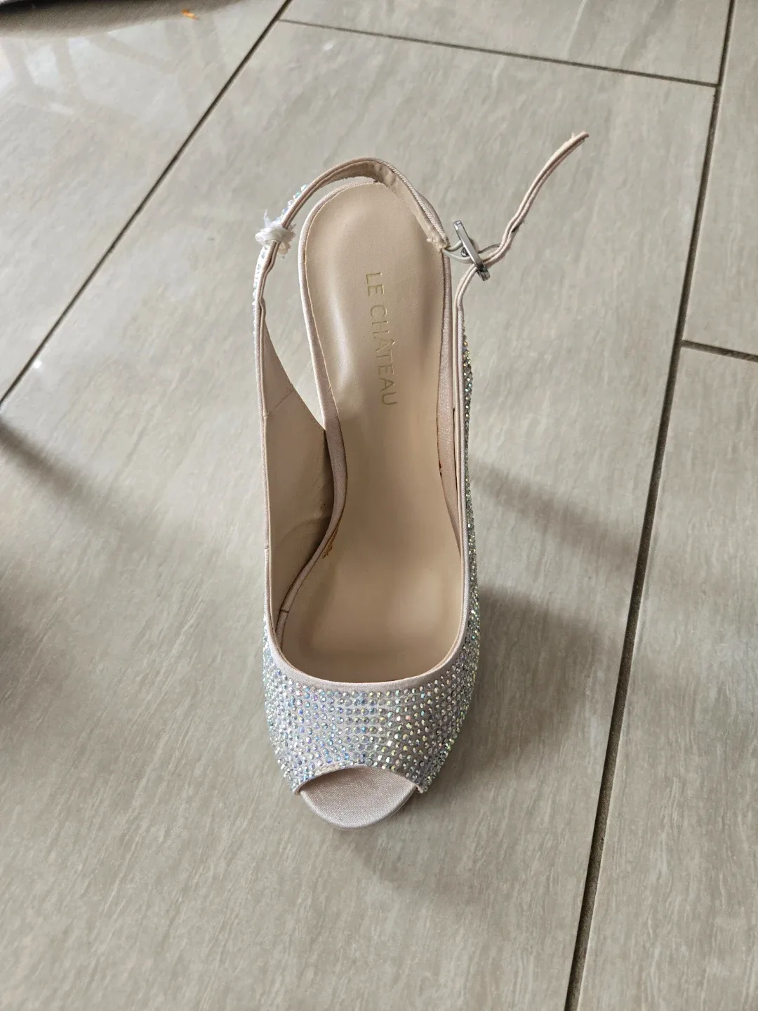 Le Château Rhinestone Peep-Toe Slingback Heels