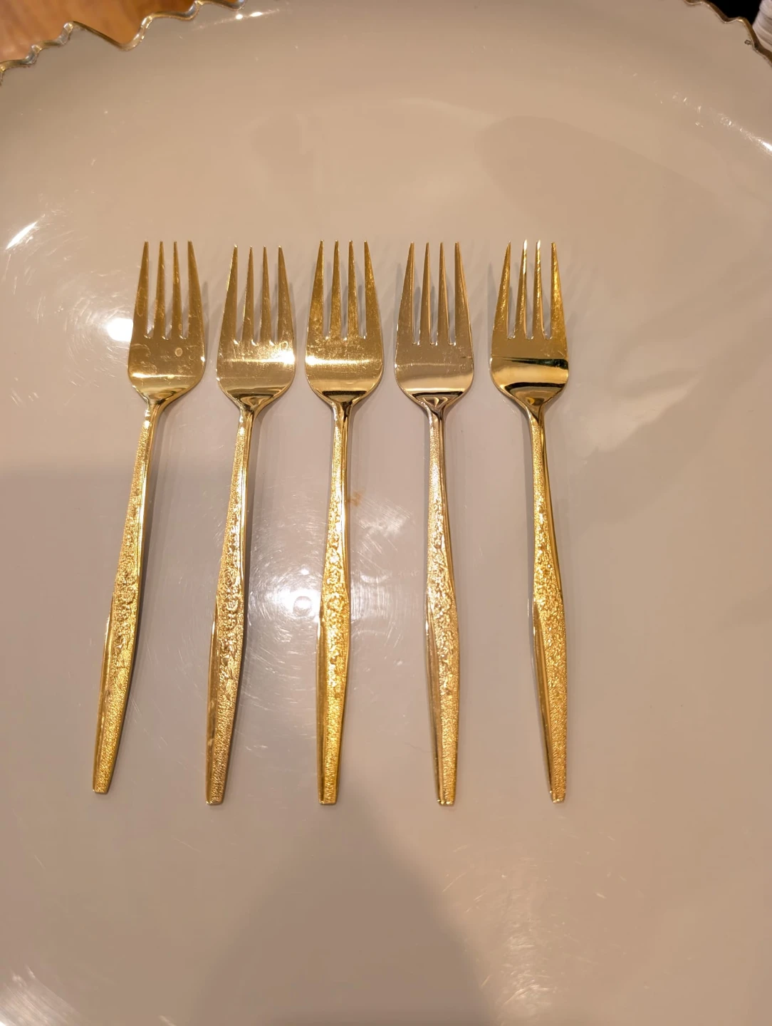 5 Dessert Forks Golden Bouquet 24k Gold plated