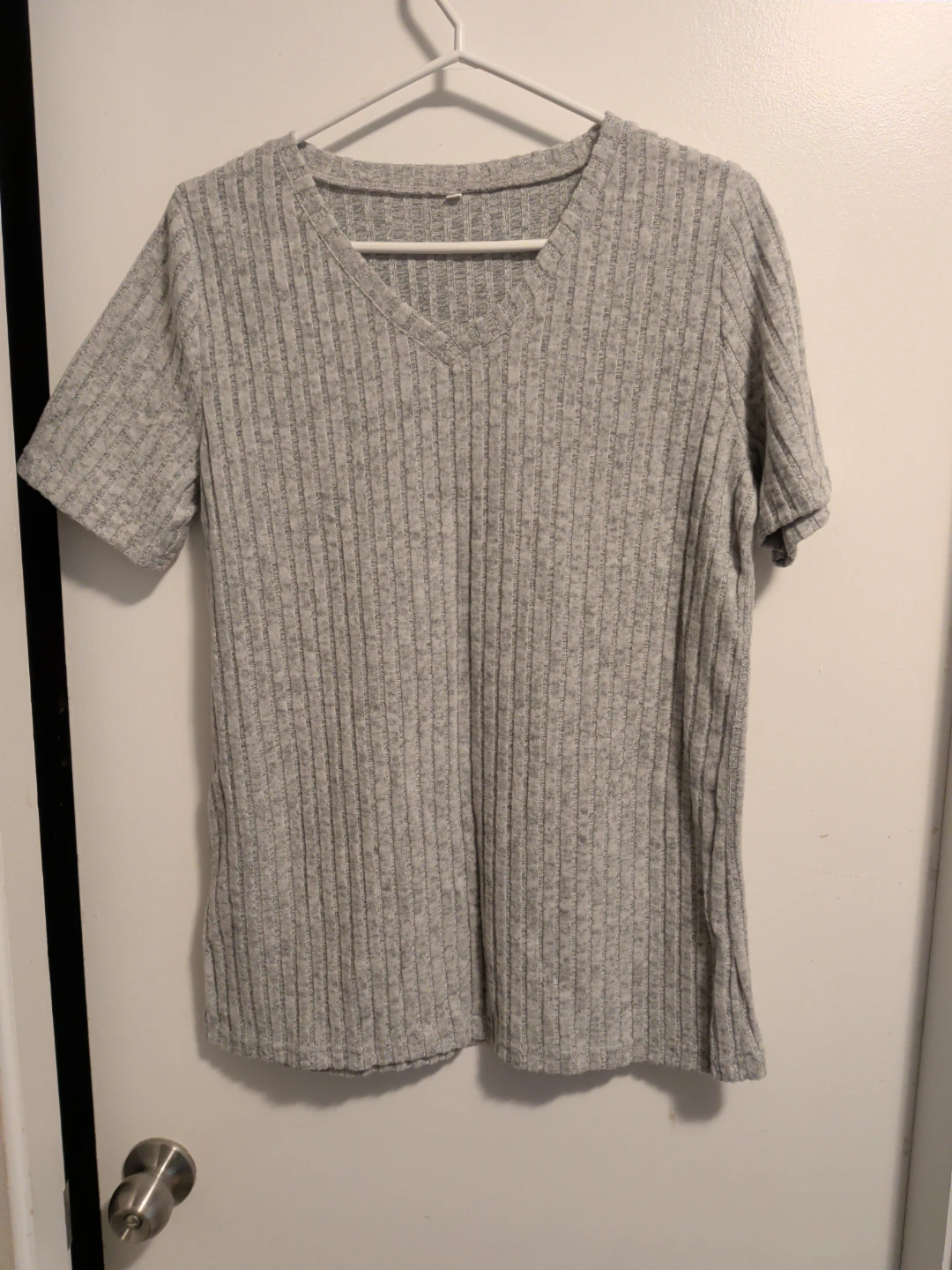 Grey Ribbed V-Neck T-Shirt