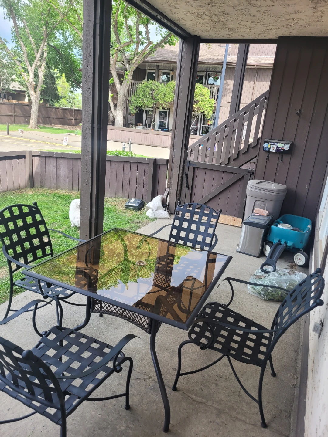 Glass Top Patio Dining Set with 4 Chairs