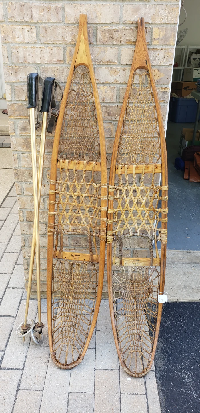 Vintage Wood Snowshoes with Poles