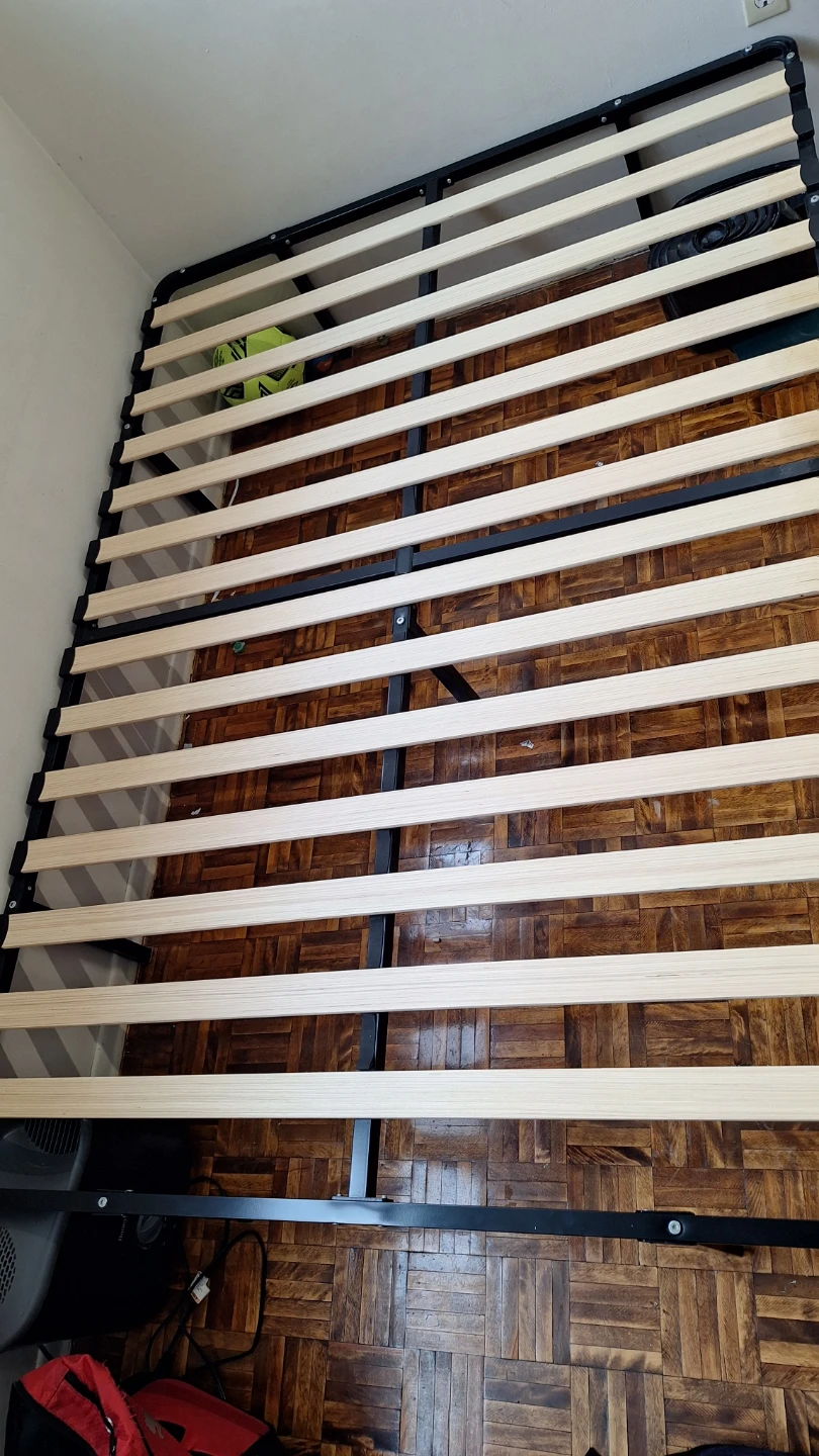 Metal Bed Frame with Wooden Slats