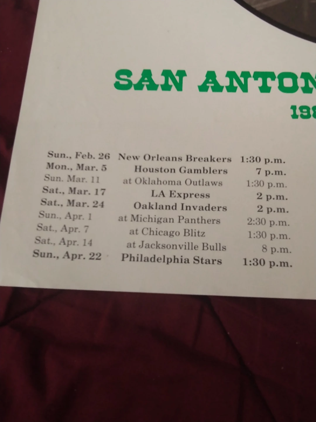 San Antonio Gunslingers 1984 Schedule Poster - photo 4