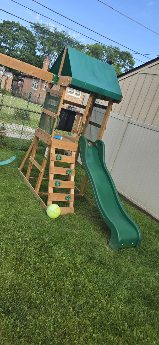 Wooden Playset with Slide and Swings