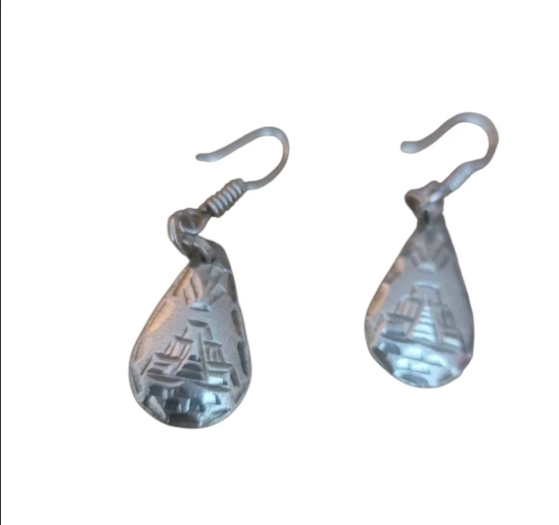 Sterling Silver Teardrop Earrings with Pyramid Design