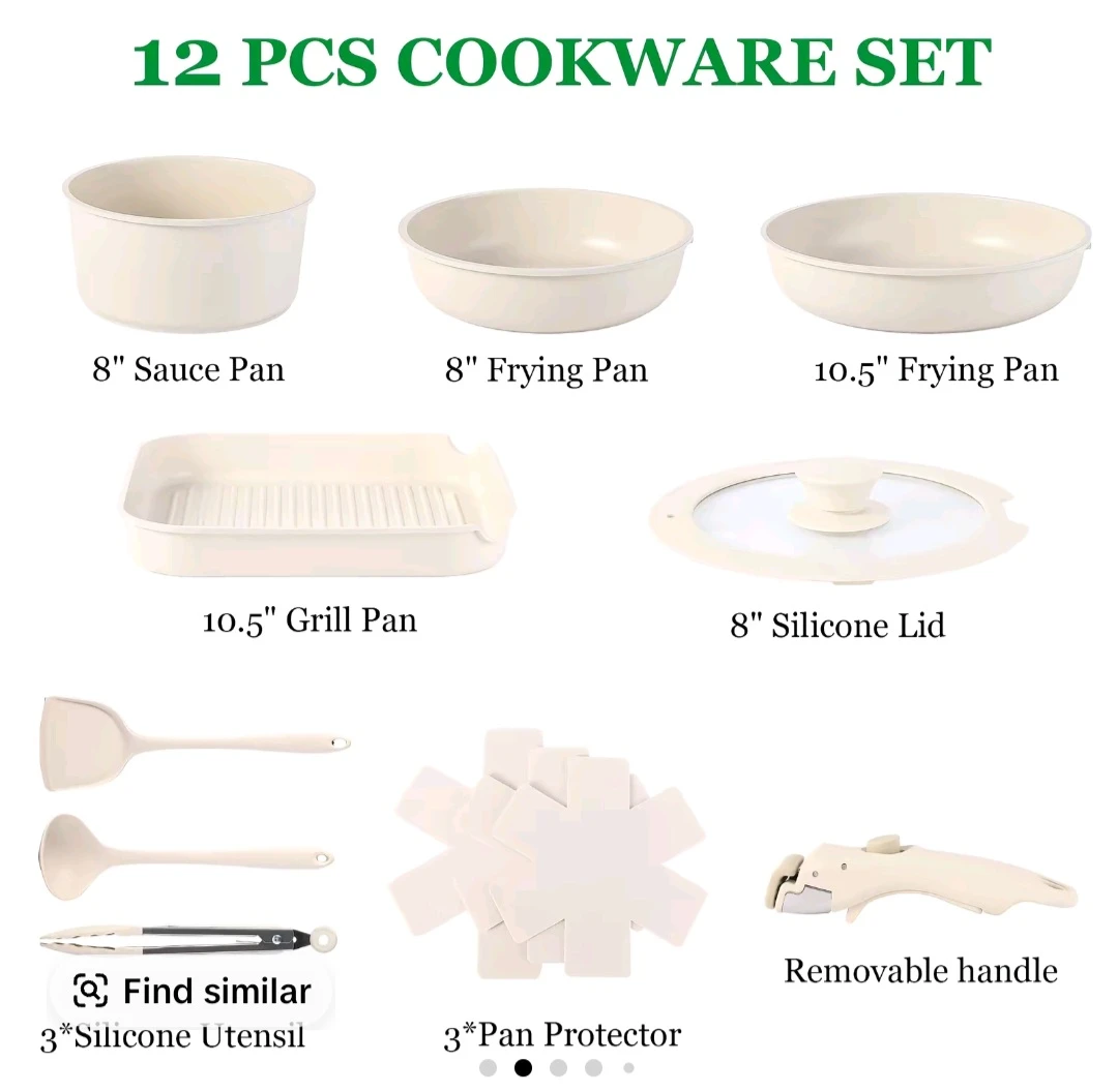 12PCS Nonstick Cookware Set with Dutch Oven & Detachable Handles