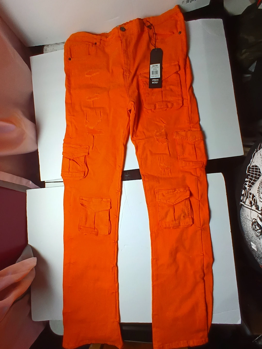Urban Beast Men's Orange Cargo Pants 36/36