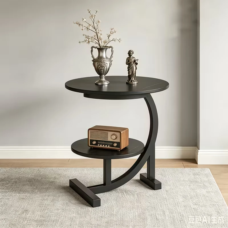 Modern Black Round Side Table with Two Tiers - photo 2