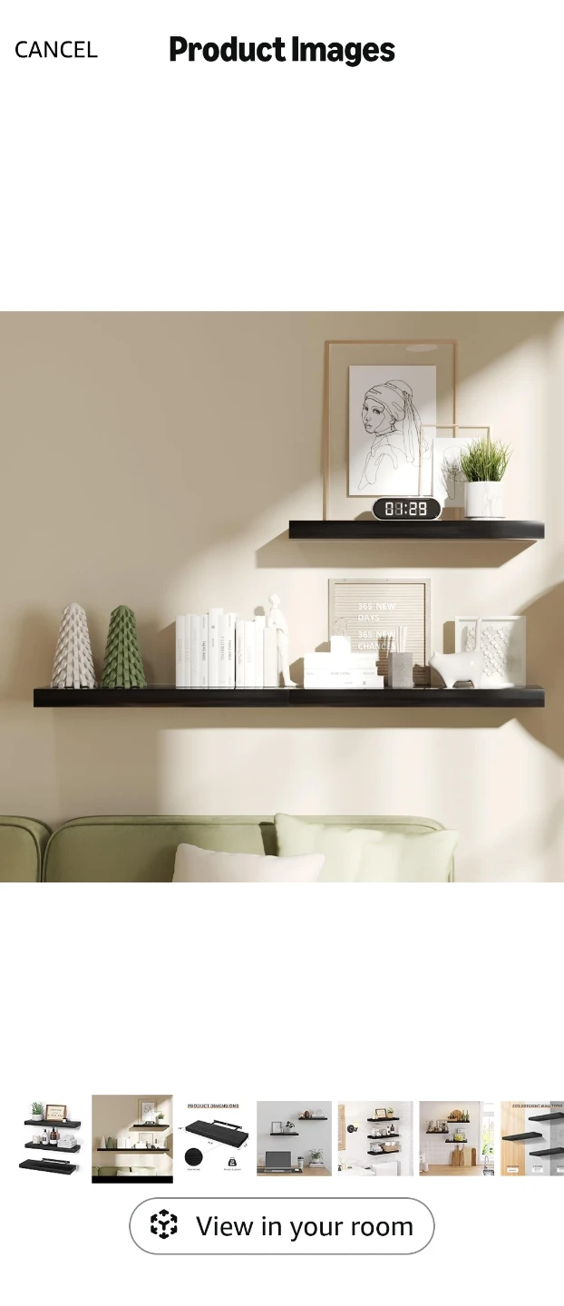 Set of 3 Black Floating Wall Shelves - photo 2