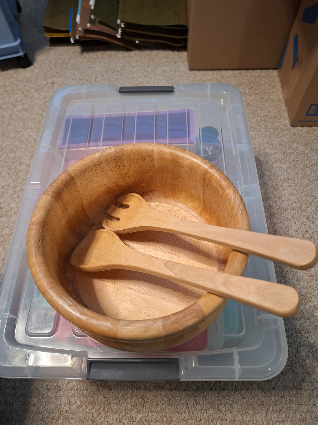 Wooden Salad Bowl with Servers