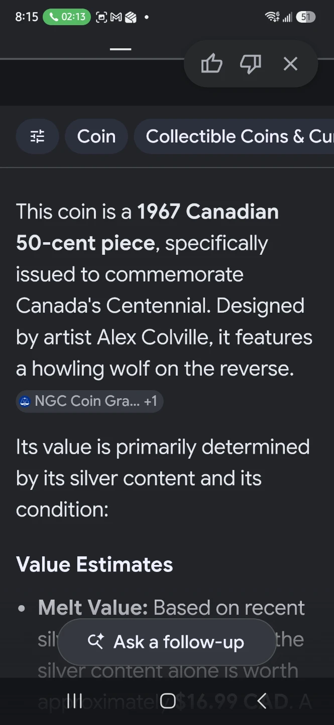 1967 Canadian 50 Cent Coin - Wolf - photo 3
