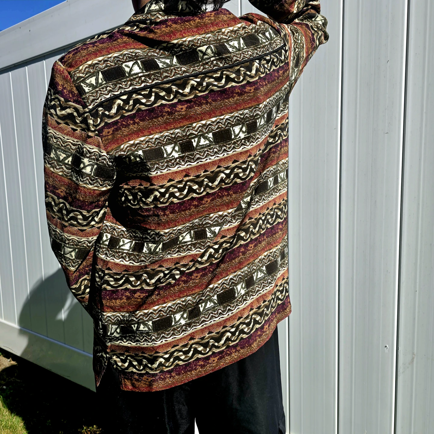 Tribal Geometric Button-Up Shirt - Brown & Black Pattern - photo 4