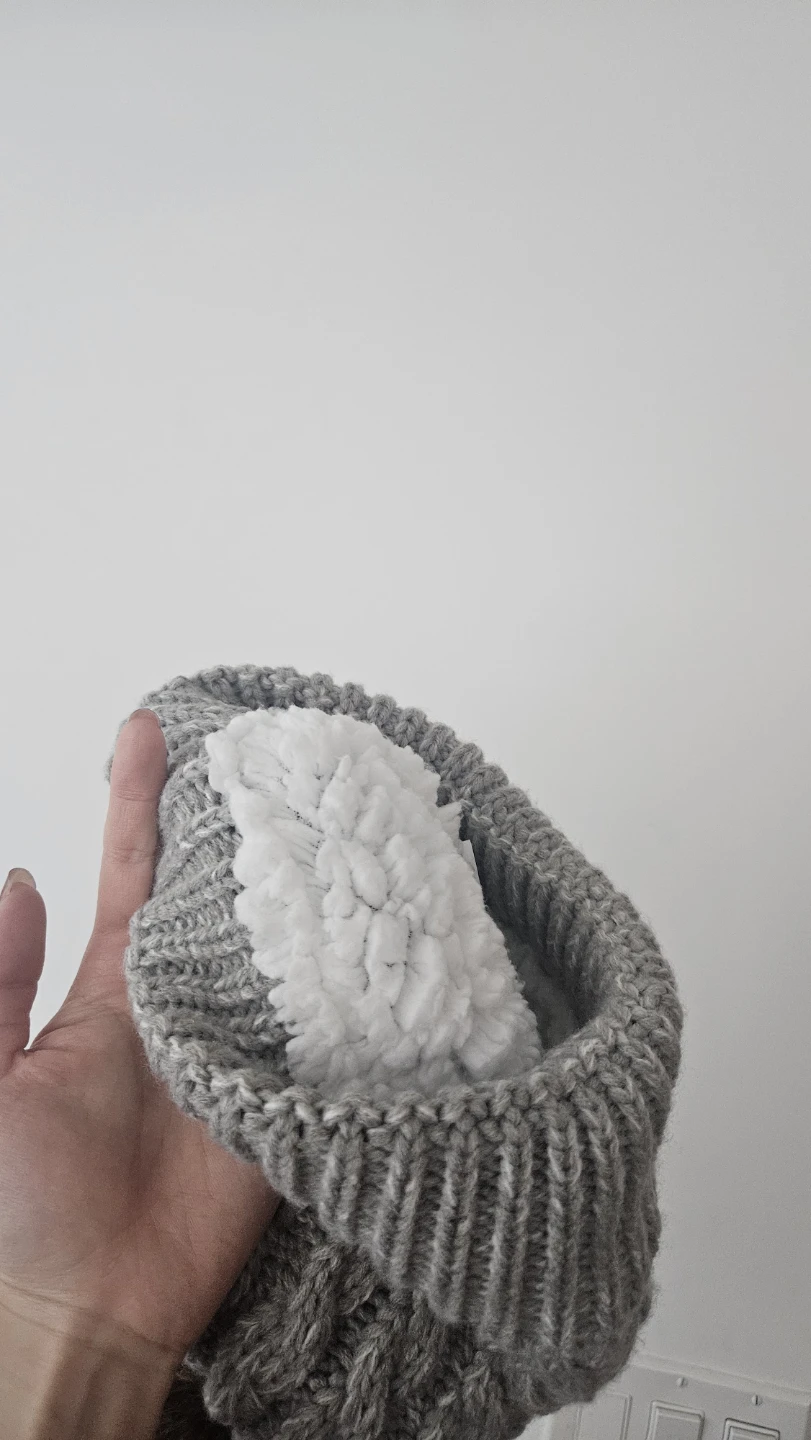 Grey Cable Knit Pom Pom Hat with Sherpa Lining - photo 2