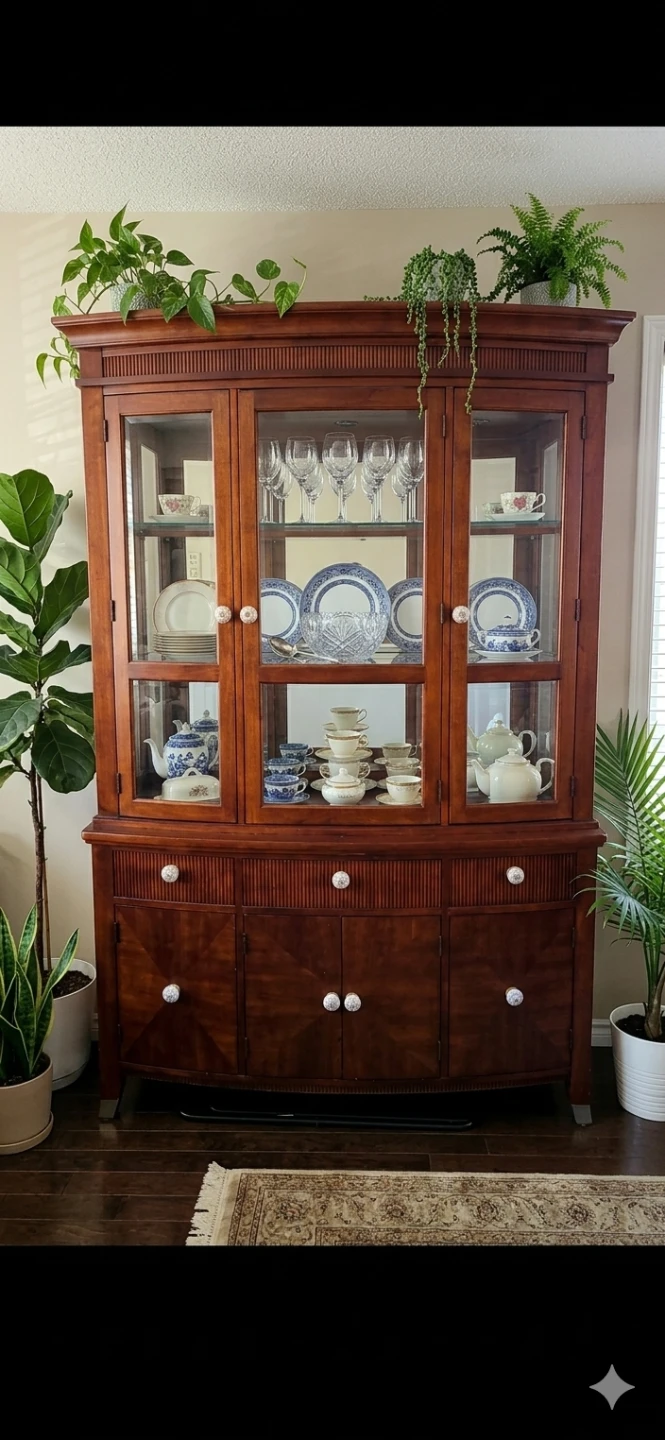 Wooden China Cabinet with Glass Doors