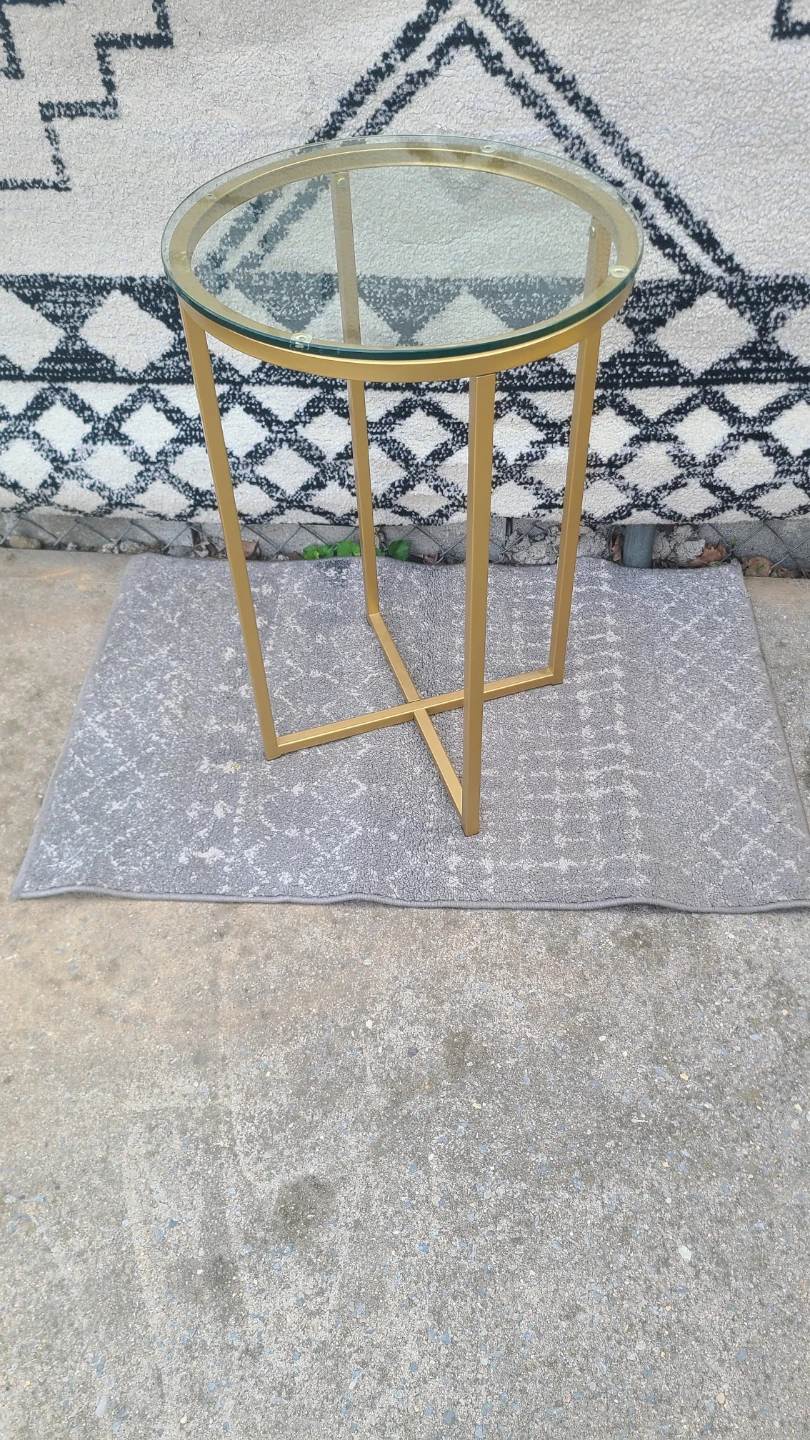 Gold Metal Frame Round Glass Top Side Table