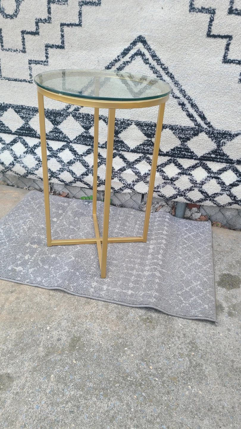 Gold Metal Frame Round Glass Top Side Table - photo 2
