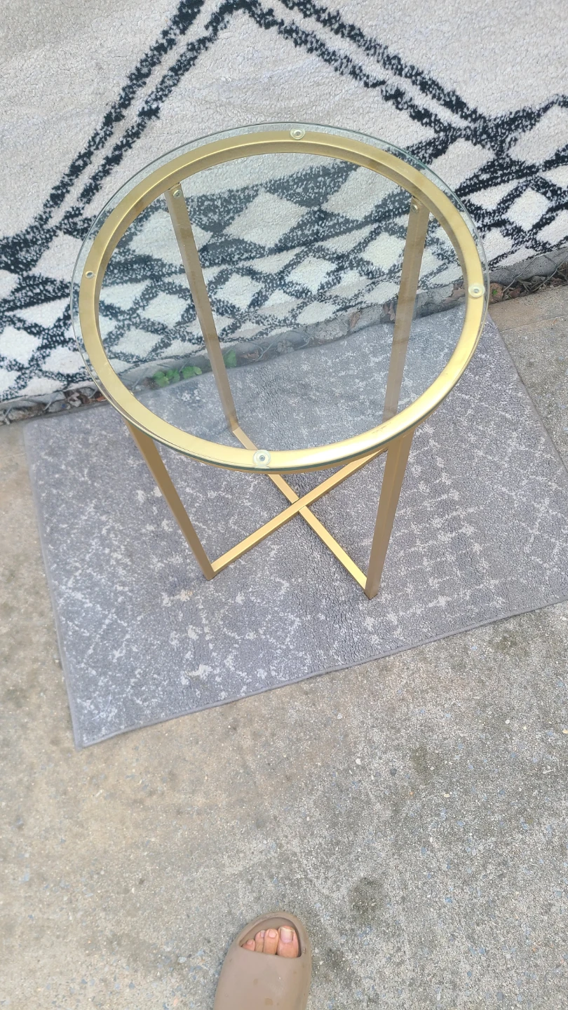 Gold Metal Frame Round Glass Top Side Table - photo 3