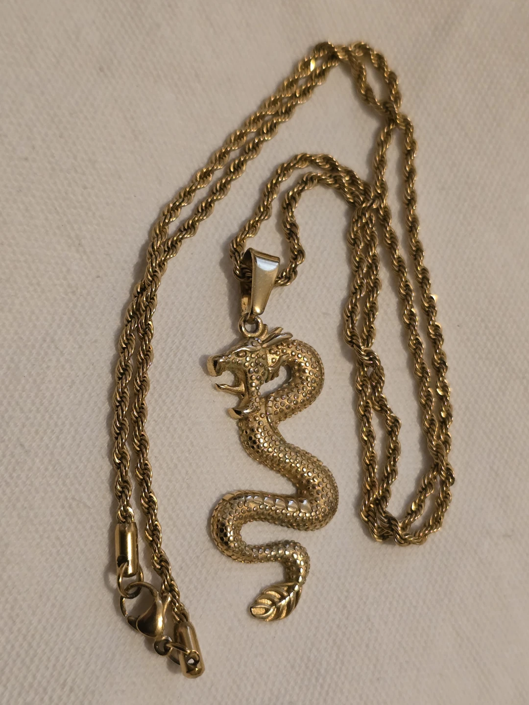 Gold-tone Dragon Pendant Necklace Non Tarnishing.Proven.