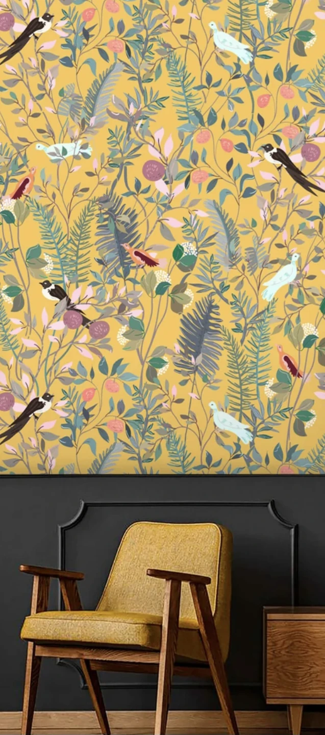 Botanical wallpaper flowers and birds, Peel & Stick 17.7"x78" - photo 4